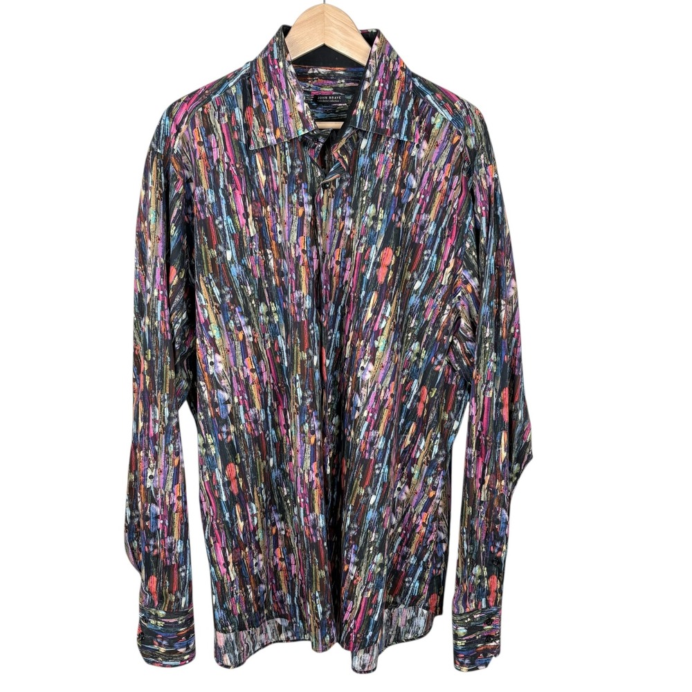 John Braye Abstract‎ Floral Multicolor Shirt Men's 46 / 18.5 Y2K Style Art Print